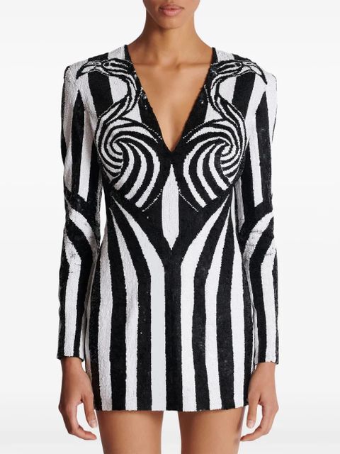 Balmain embroidered stripe short dress - Black
