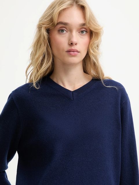 Answear.LAB sweter z wełny merino damski kolor granatowy lekki