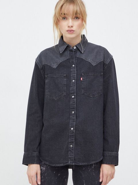 Levi's koszula jeansowa damska kolor czarny regular z kołnierzykiem klasycznym