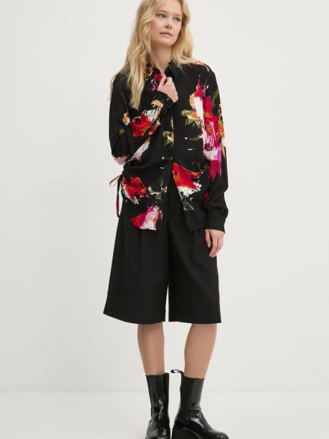 Desigual koszula NAGOYA damska kolor czarny regular z kołnierzykiem klasycznym 24WWCW15