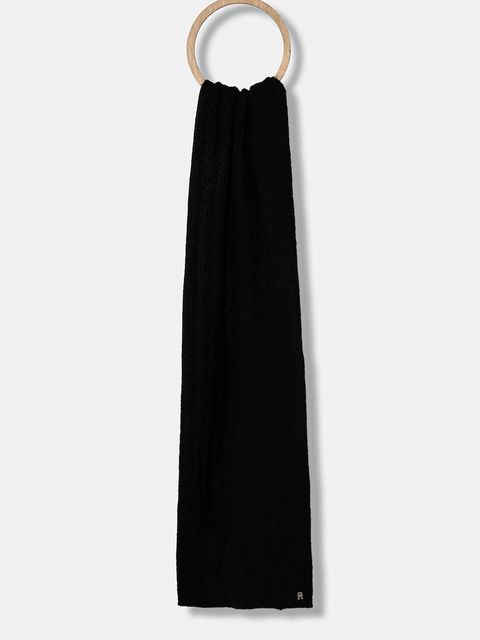 Tommy Hilfiger szalik z dodatkiem wełny damski kolor czarny gładki AW0AW17788 - zdjęcie produktu nr 1