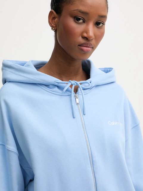 Calvin Klein Underwear bluza lounge damska kolor niebieski z kapturem gładka LV00QS7513