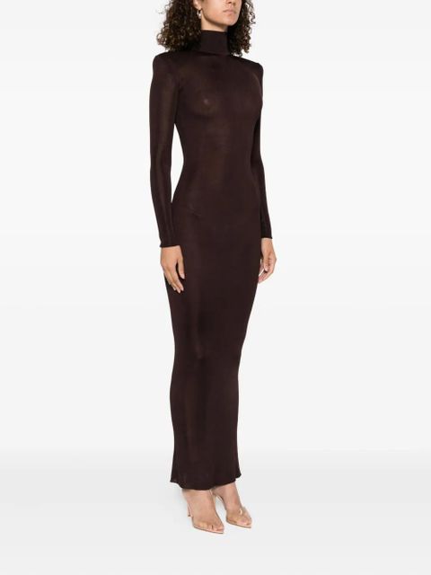 Self-Portrait turtleneck shoulder-padded dress - BROWN - zdjęcie produktu nr 2