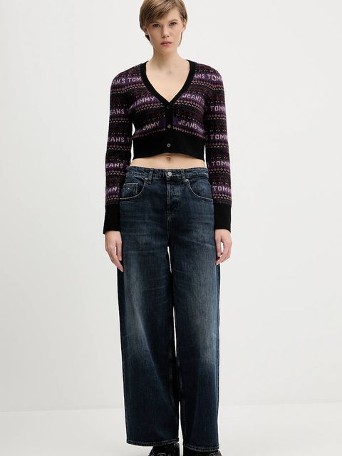 Tommy Jeans kardigan z domieszką wełny damski kolor czarny DW0DW21691