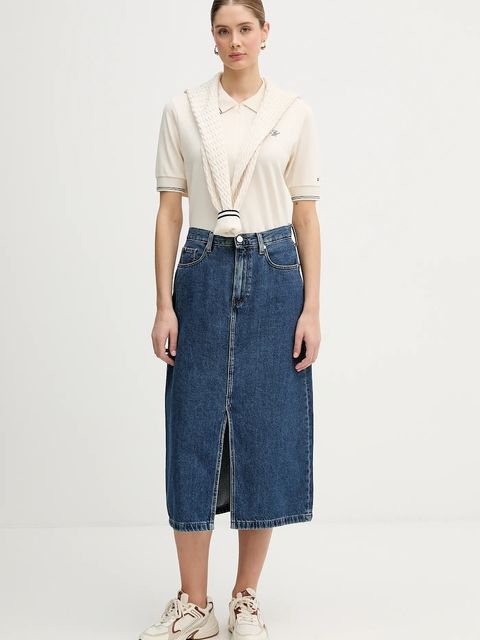Tommy Hilfiger spódnica jeansowa kolor granatowy midi rozkloszowana WW0WW47729
