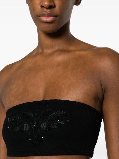 Max Mara floral-embroidered studded cropped top - Black