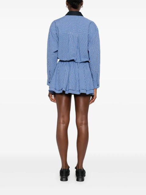 Maje rhinestone-embellished checked mini dress - Blue