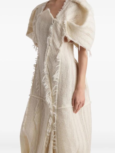 KHAITE Quintin fringed puff-sleeve maxi dress - White