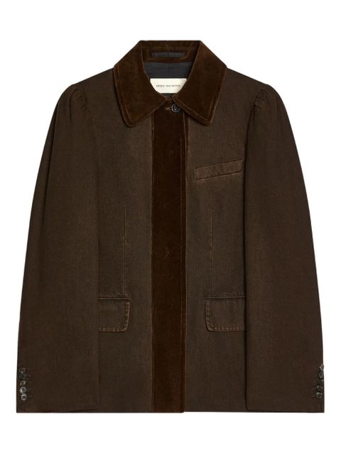 DRIES VAN NOTEN velvet-trim denim blazer - Brown - zdjęcie produktu nr 1