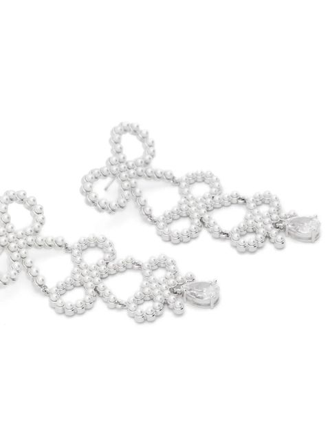 Self-Portrait tiered pearl bow earrings - Silver