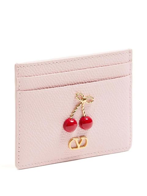 Valentino Garavani cherryfic-embellished leather cardholder - Pink