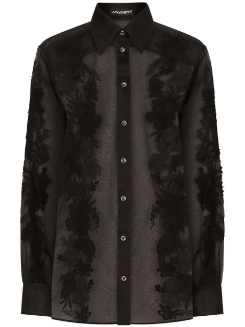 Dolce & Gabbana lace-appliqué silk-blend shirt - Black - zdjęcie produktu nr 1