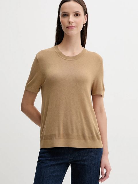 United Colors of Benetton t-shirt z jedwabiem damskie kolor beżowy 1ZRED10BK - zdjęcie produktu nr 1