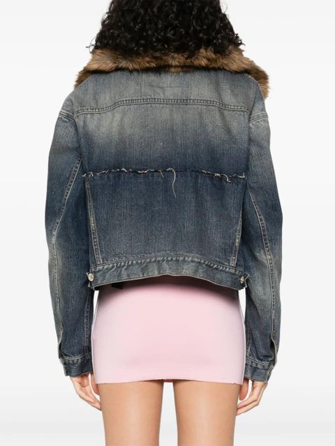 Balenciaga faux-fur collar denim jacket - Blue