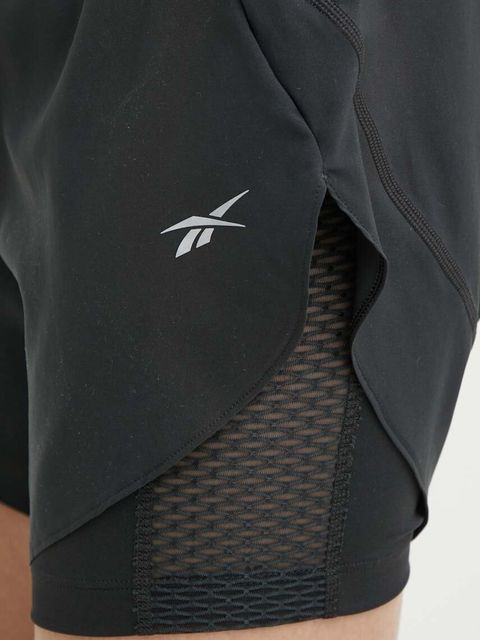 Reebok szorty do biegania kolor czarny gładkie high waist 100075412