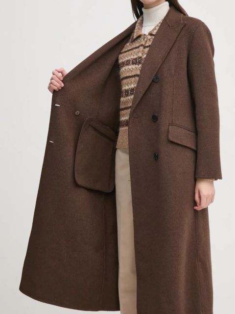 Pedro del Hierro płaszcz z domieszką wełny kolor brązowy przejściowy dwurzędowy 7528336