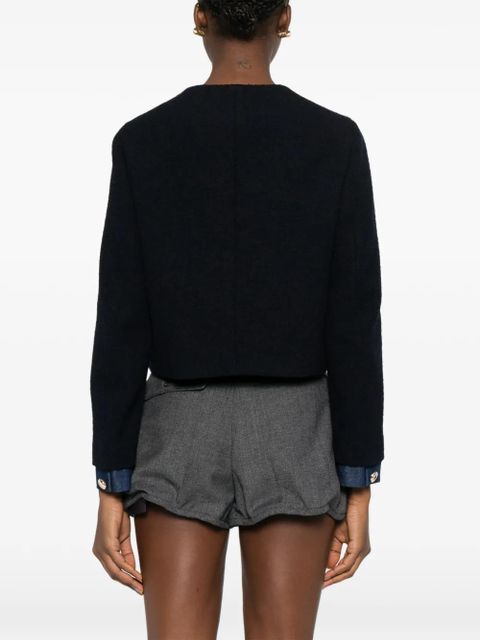 Maje button-embellished pocket tweed jacket - Blue