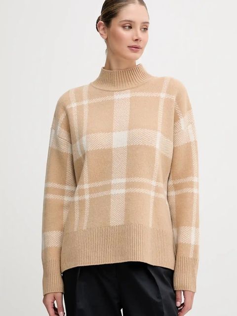 Barbour sweter z wełną HARRIET damski kolor beżowy lekki z półgolfem LKN1673