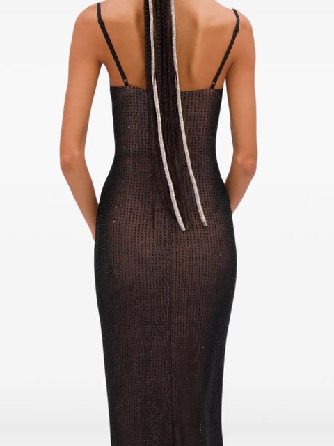 AREA hotfix-embellishment maxi dress - Brown