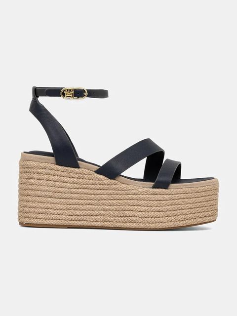 Tommy Hilfiger sandały skórzane ANKLE STRAP LEATHER PLATFORM kolor granatowy FW0FW08497