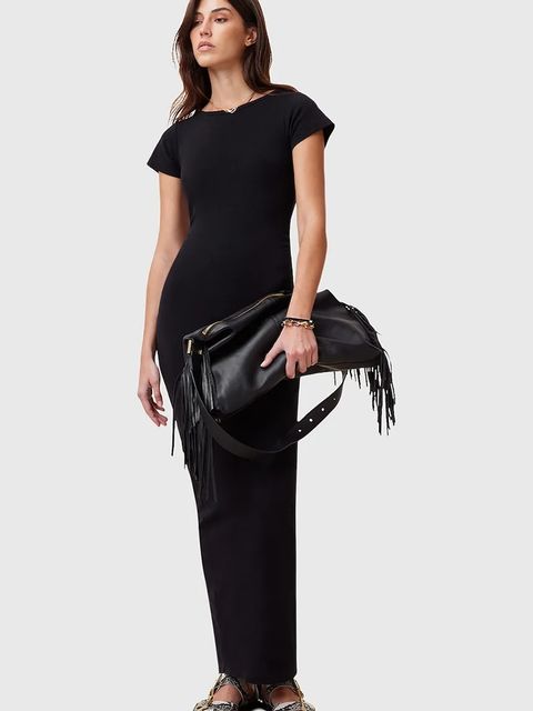 AllSaints sukienka bawełniana KATARINA kolor czarny maxi dopasowana W253DC