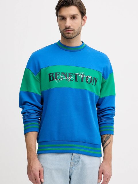 United Colors of Benetton bluza bawełniana x Stranger Things kolor niebieski z nadrukiem 342ZU10BA