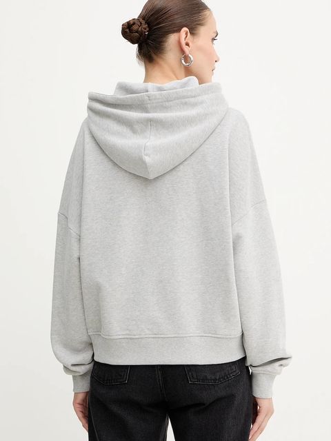 BOSS Orange bluza bawełniana damska kolor szary z kapturem z aplikacją 50551429