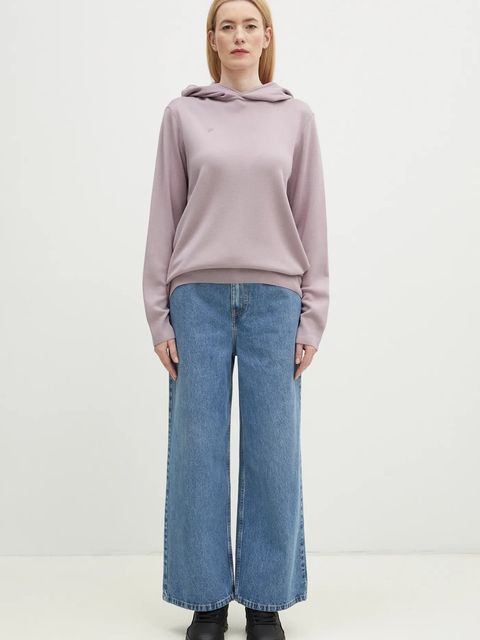 Pangaia bluza wełniana kolor fioletowy z kapturem gładka 10001273