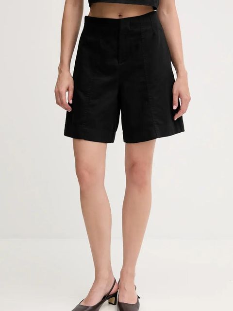 Calvin Klein Jeans szorty z domieszką lnu damskie kolor czarny gładkie high waist J20J225219 - zdjęcie produktu nr 1