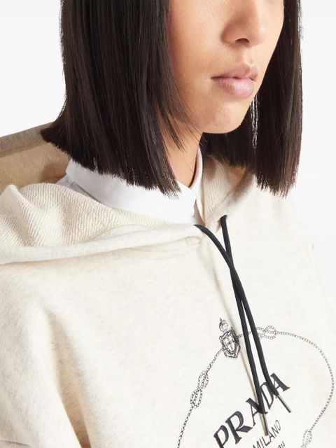 Prada logo-embroidered cotton fleece hoodie - Neutrals