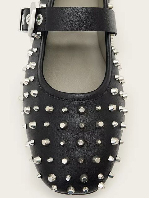 AllSaints baleriny skórzane Holly Stud Shoe kolor czarny W040FD