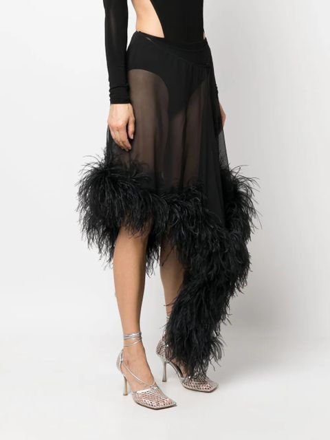 The Attico Miya feather-trimmed asymmetric skirt - Black