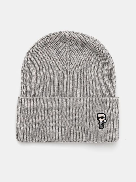 Karl Lagerfeld czapka z domieszką wełny kolor szary z grubej dzianiny - zdjęcie produktu nr 1