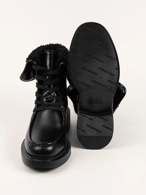 Karl Lagerfeld botki skórzane MACIE damskie kolor czarny na płaskim obcasie lekko ocieplone KL41255