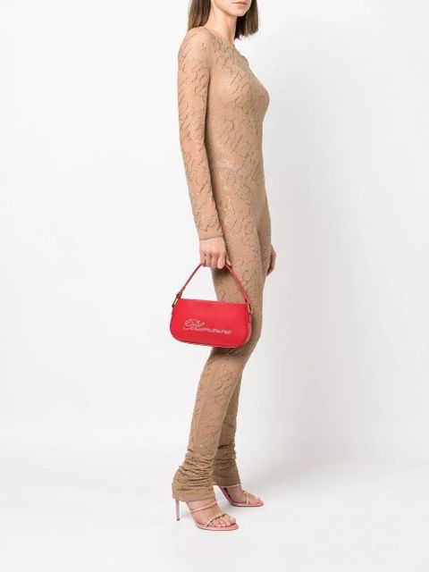 Blumarine rhinestone-logo leather shoulder bag - Red - zdjęcie produktu nr 2