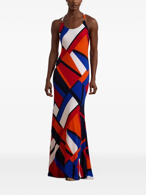 Lauren Ralph Lauren geometric-print halterneck maxi dress - Blue - zdjęcie produktu nr 2