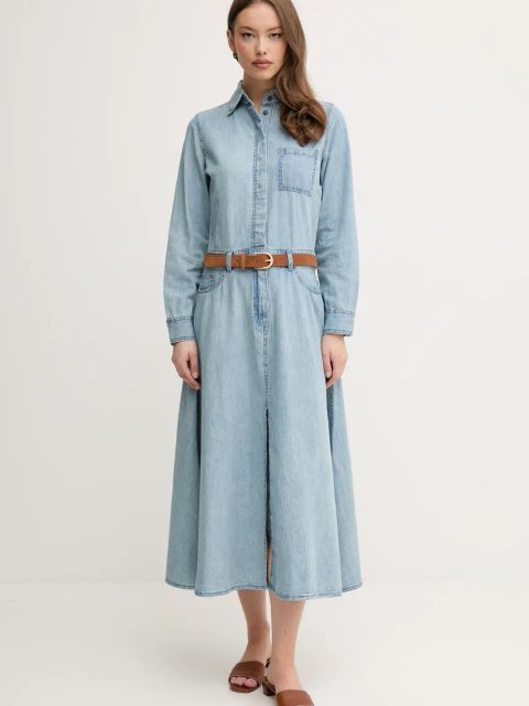 United Colors of Benetton sukienka jeansowa kolor niebieski midi prosta 4RZKDV0B5