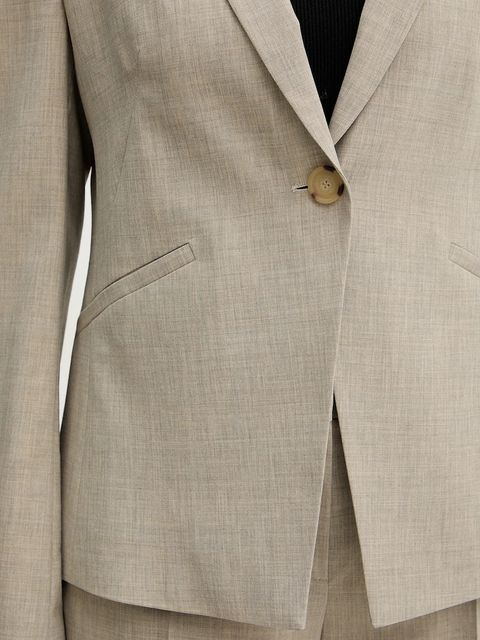 BOSS marynarka wełniana kolor beżowy jednorzędowa melanżowa 50542010