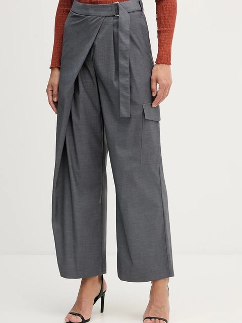 Sisley spodnie damskie kolor szary szerokie high waist 4K2KLF07K - zdjęcie produktu nr 1