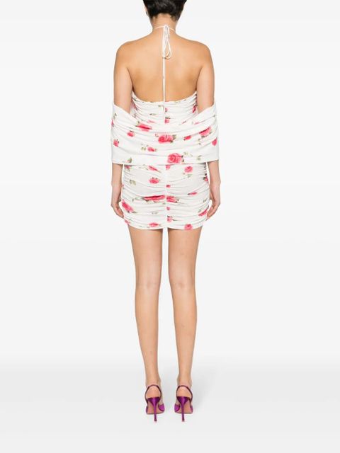 Magda Butrym rose-print ruched minidress - White