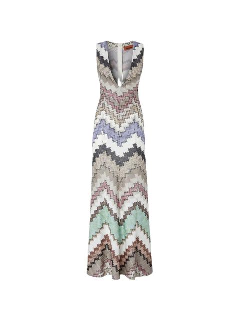 Missoni V-neck chevron-pattern maxi dress - Brown - zdjęcie produktu nr 1