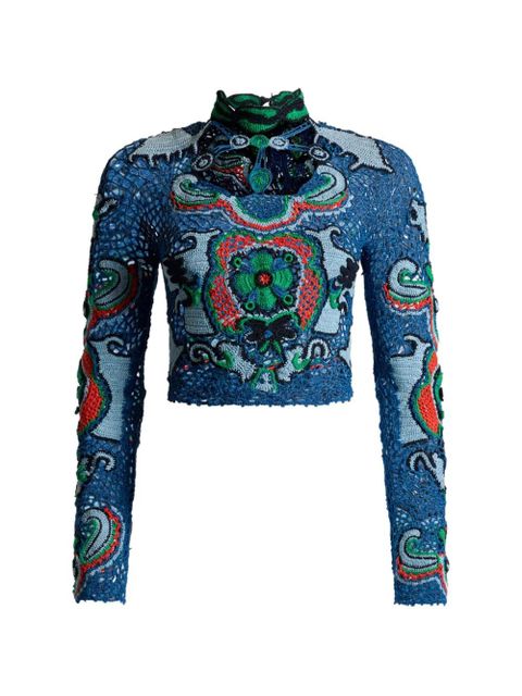 ETRO floral-motif cropped top - Blue - zdjęcie produktu nr 1