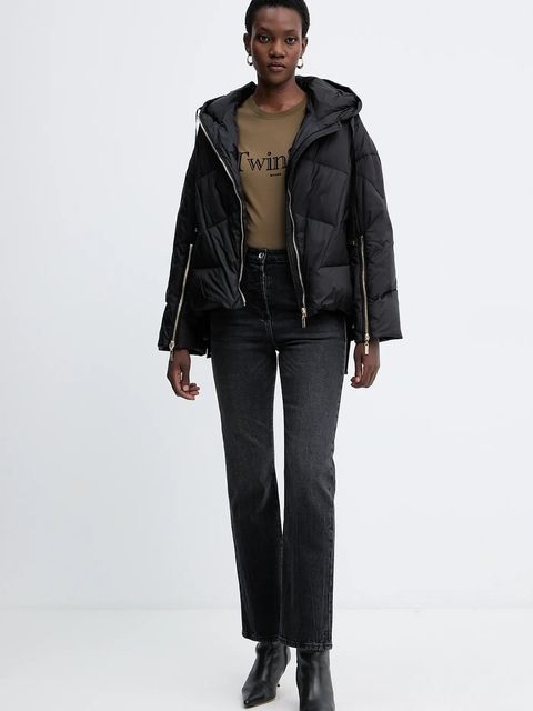 Twinset kurtka puchowa kolor czarny zimowa oversize 252TT2060