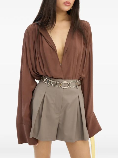 ROTATE BIRGER CHRISTENSEN pleated long-sleeve blouse - Brown