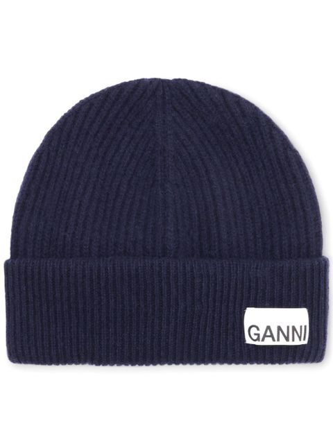 GANNI ribbed-knit beanie - Blue
