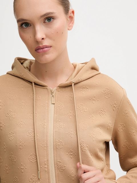 Guess bluza PEONY damska kolor beżowy z kapturem gładka V5YQ06 KBSL2