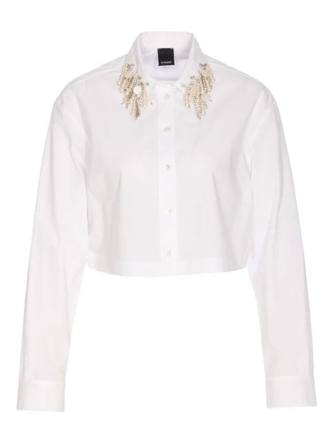 PINKO pearl-crystal embellished crop shirt - White - zdjęcie produktu nr 1
