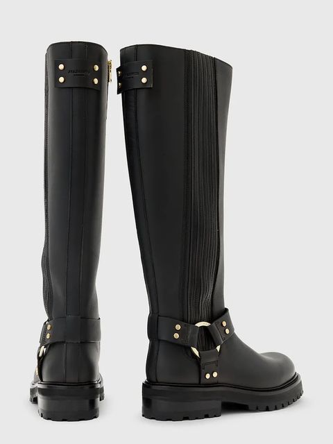 AllSaints kozaki skórzane Maddie High Boot damskie kolor czarny na płaskim obcasie W185FB - zdjęcie produktu nr 2