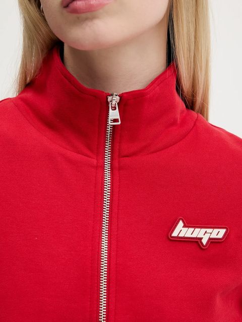 Hugo Blue bluza bawełniana damska kolor czerwony gładka 50542972