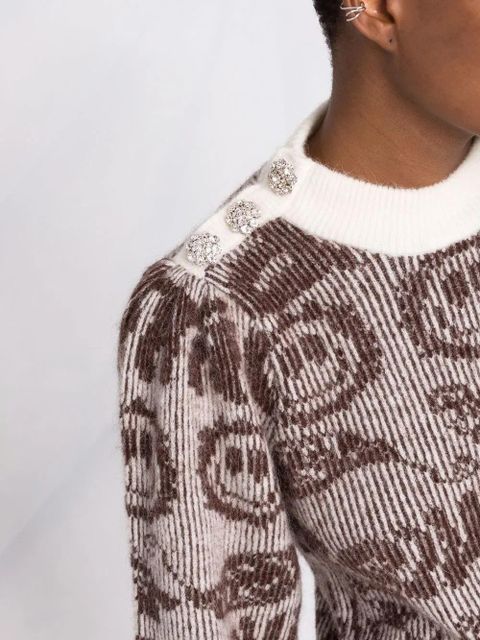 GANNI smiley balloon-sleeve jumper - Neutrals